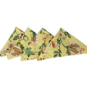 Vintage April Cornell Yellow Floral Napkins Set Lot Bundle of 4 Countryside Home
